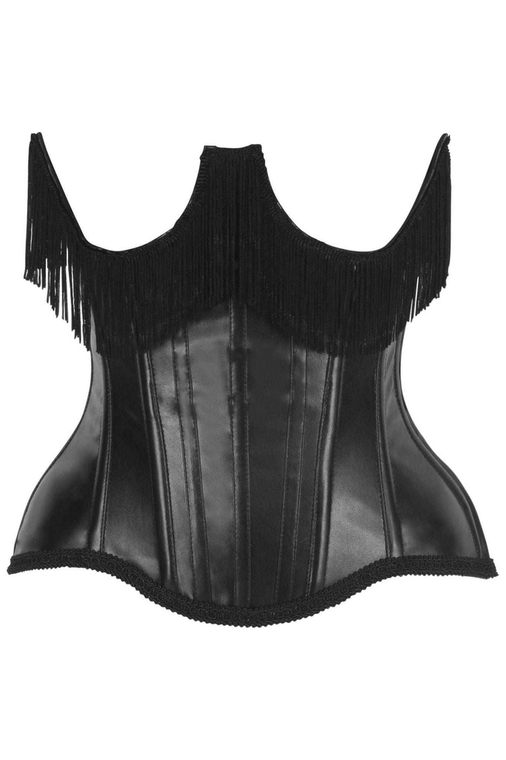 Daisy Corsets Top Drawer Black Faux Leather Steel Boned Underbust Corset w/Fringe - Daisy Corsets - Flyclothing LLC