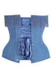 Daisy Corsets Top Drawer Blue Denim Steel Boned Overbust Corset w/Fringe - Daisy Corsets - Flyclothing LLC