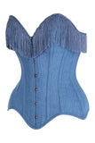 Daisy Corsets Top Drawer Blue Denim Steel Boned Overbust Corset w/Fringe - Daisy Corsets - Flyclothing LLC