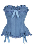 Daisy Corsets Top Drawer Blue Denim Underwire Steel Boned Burlesque Corset w/Bows - Daisy Corsets - Flyclothing LLC