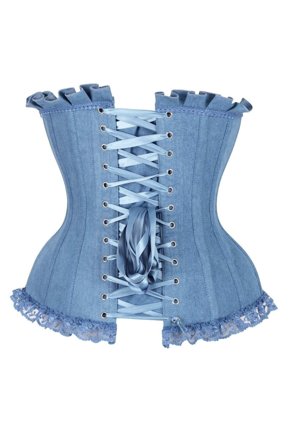 Daisy Corsets Top Drawer Blue Denim Underwire Steel Boned Burlesque Corset w/Bows - Daisy Corsets - Flyclothing LLC