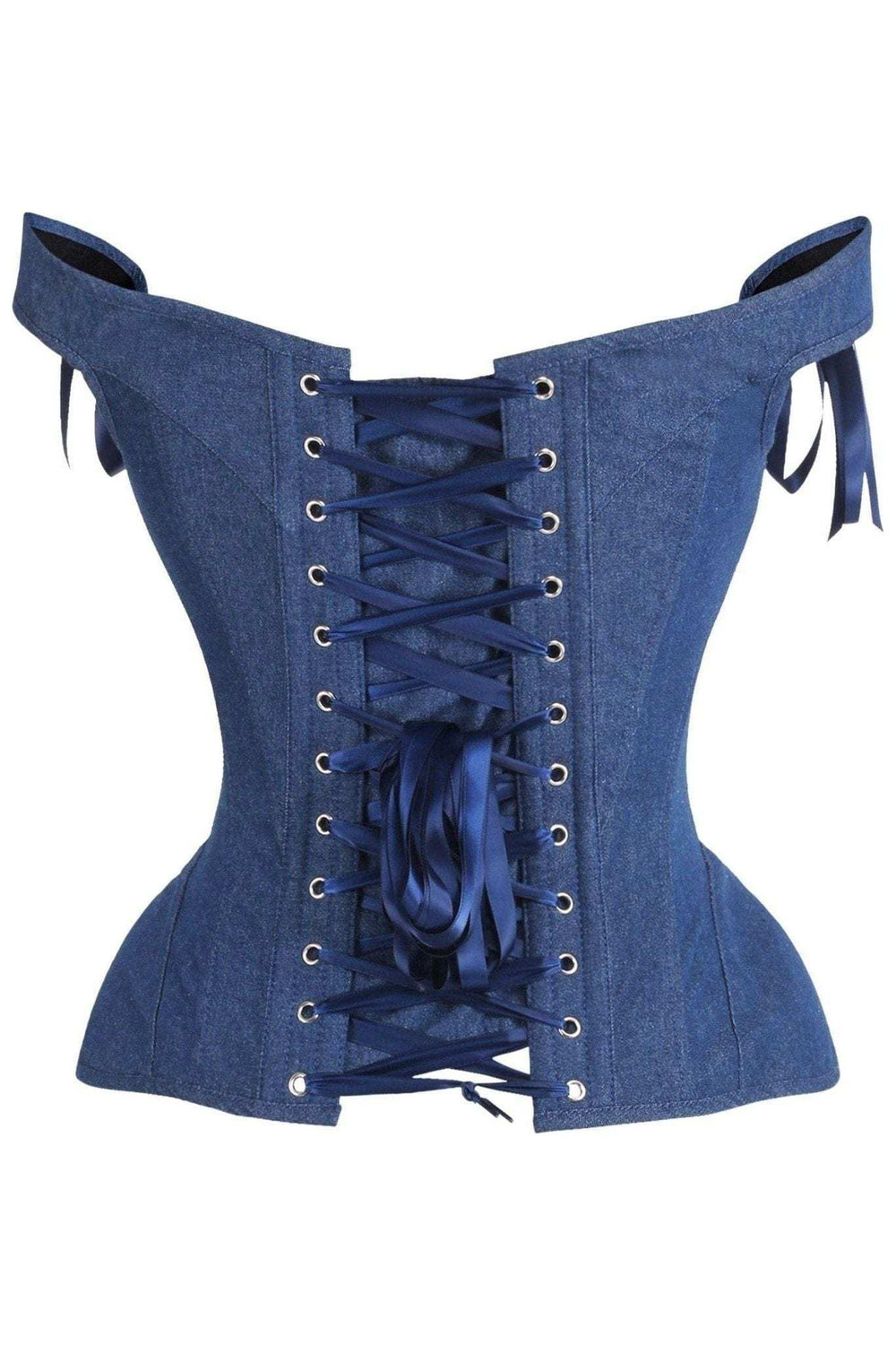 Daisy Corsets Top Drawer Dark Blue Denim Steel Boned Corset w/Straps - Daisy Corsets - Flyclothing LLC