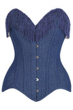 Daisy Corsets Top Drawer Dark Blue Denim Steel Boned Overbust Corset w/Fringe - Daisy Corsets - Flyclothing LLC