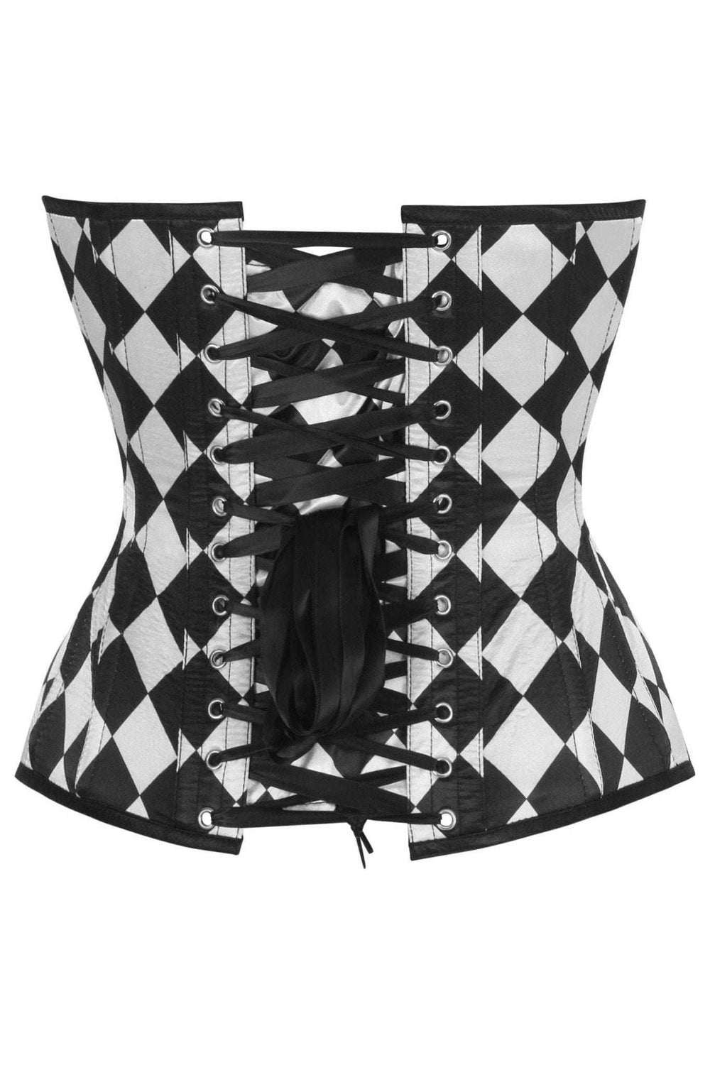 Daisy Corsets Top Drawer Diamond Print Satin Steel Boned Overbust Corset - Daisy Corsets - Flyclothing LLC