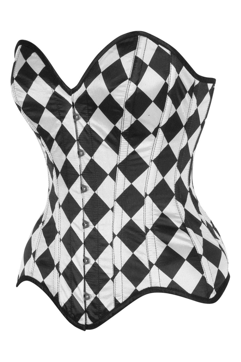 Daisy Corsets Top Drawer Diamond Print Satin Steel Boned Overbust Corset - Daisy Corsets - Flyclothing LLC