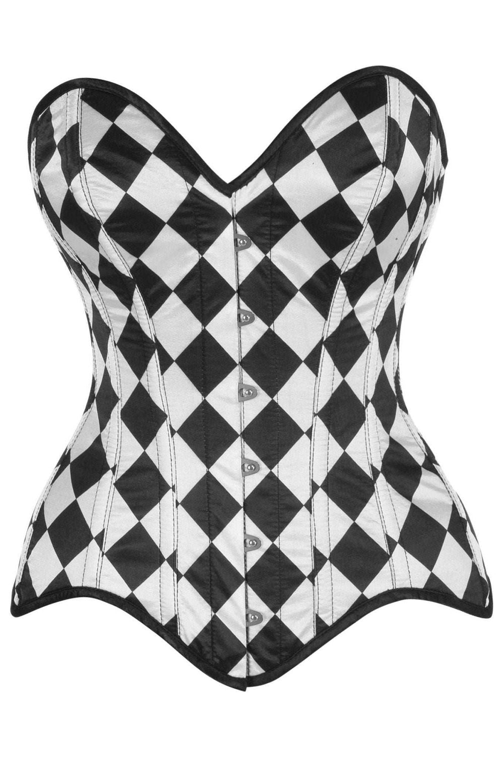 Daisy Corsets Top Drawer Diamond Print Satin Steel Boned Overbust Corset - Daisy Corsets - Flyclothing LLC