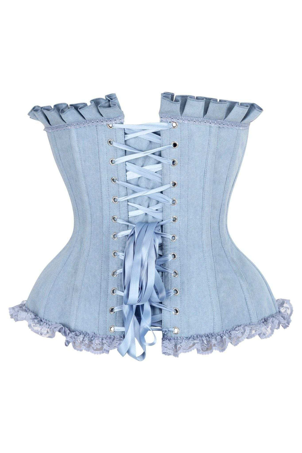 Daisy Corsets Top Drawer Light Blue Denim Underwire Steel Boned Burlesque Corset w/Bows - Daisy Corsets - Flyclothing LLC