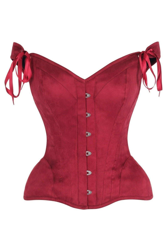 Daisy Corsets Top Drawer Red Suede Steel Boned Corset w/Straps - Daisy Corsets - Flyclothing LLC
