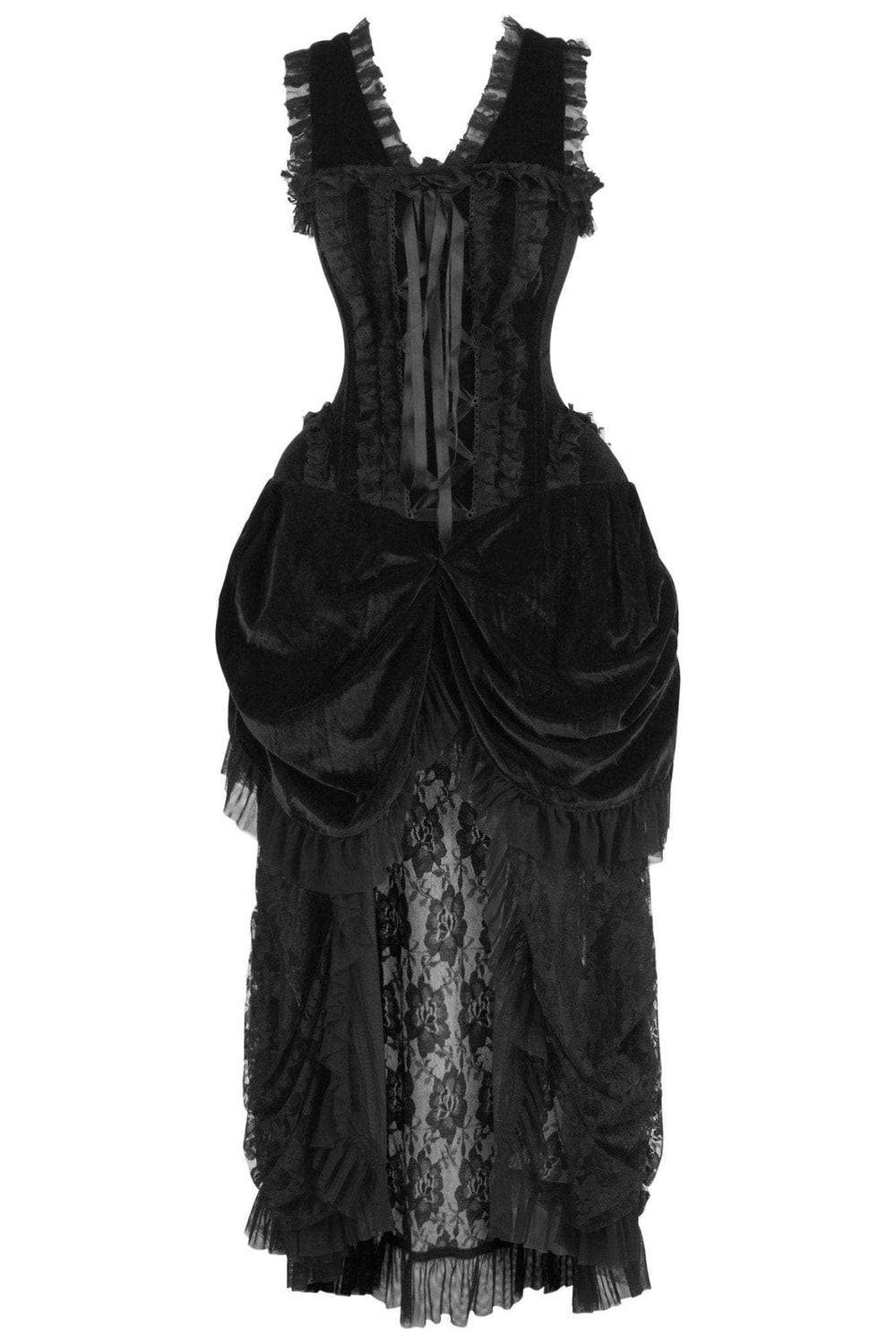 Daisy Corsets Top Drawer Steel Boned Black Velvet Victorian Bustle Corset Dress - Daisy Corsets - Flyclothing LLC