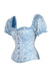 Daisy Corsets Top Drawer Steel Boned Blue Brocade Overbust Corset Top w/Sleeves - Daisy Corsets - Flyclothing LLC