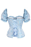 Daisy Corsets Top Drawer Steel Boned Blue Brocade Overbust Corset Top w/Sleeves - Daisy Corsets - Flyclothing LLC