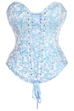 Daisy Corsets Top Drawer Steel Boned Blue Brocade Overbust Lace-Up Corset Top - Daisy Corsets - Flyclothing LLC