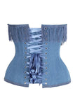 Daisy Corsets Top Drawer Steel Boned Blue Denim Underwire Underbust Corset Cincher w/Fringe - Daisy Corsets - Flyclothing LLC