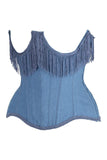 Daisy Corsets Top Drawer Steel Boned Blue Denim Underwire Underbust Corset Cincher w/Fringe - Daisy Corsets - Flyclothing LLC