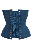 Daisy Corsets Top Drawer Steel Boned Blue Suede Deep Plunge Overbust Corset Top - Daisy Corsets - Flyclothing LLC
