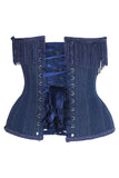 Daisy Corsets Top Drawer Steel Boned Dark Blue Denim Underwire Underbust Corset Cincher w/Fringe - Daisy Corsets - Flyclothing LLC