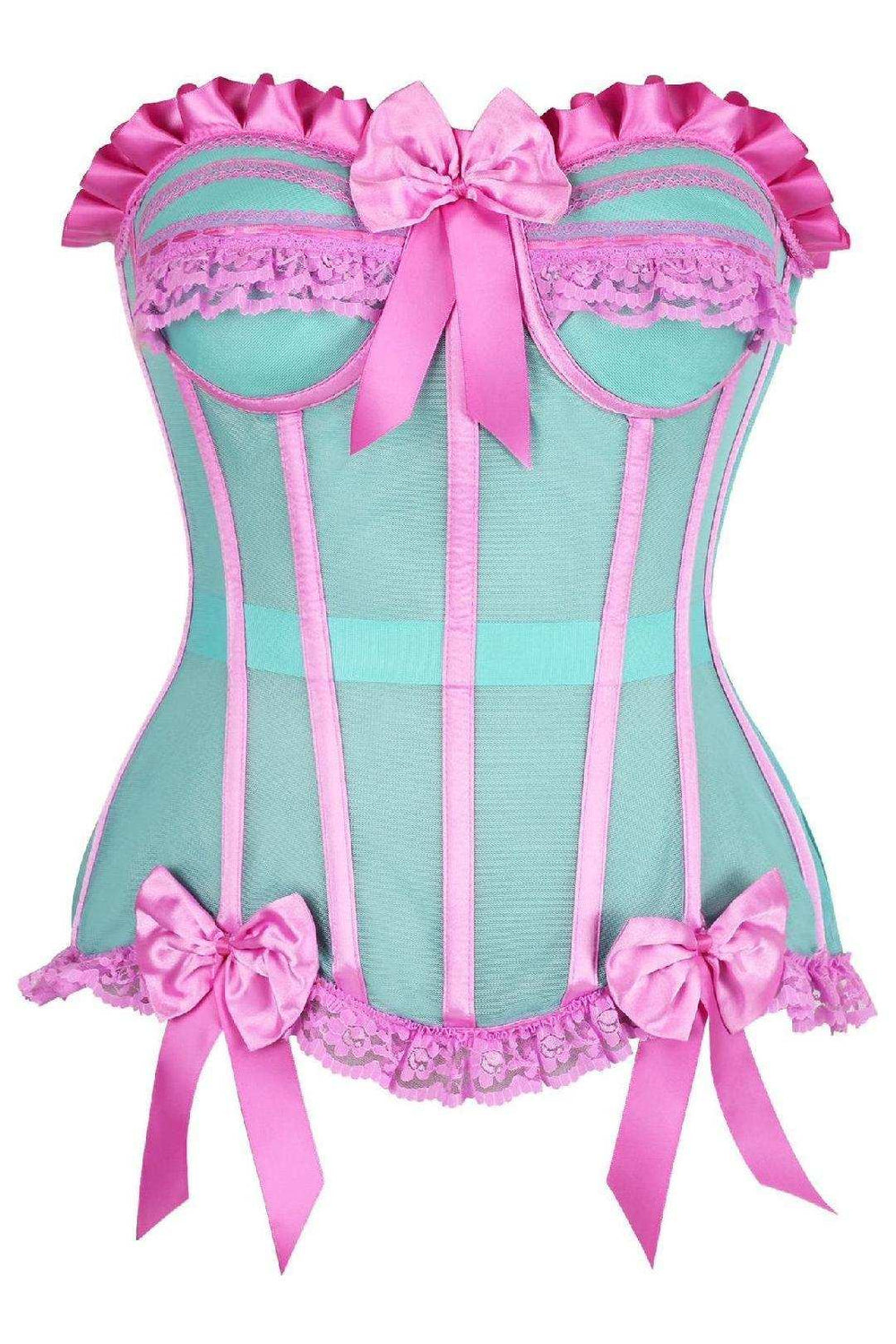 Daisy Corsets Top Drawer Steel Boned Mint/Pink Mesh Underwire Bustier Corset - Daisy Corsets - Flyclothing LLC