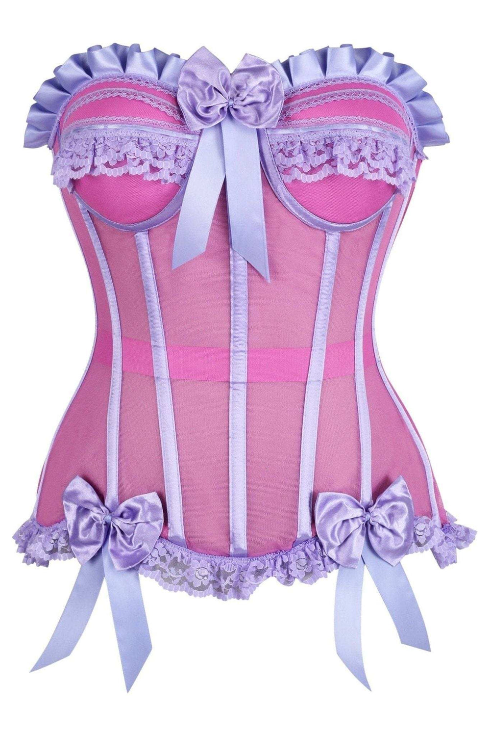 Daisy Corsets Top Drawer Steel Boned Pink/Purple Mesh Underwire Bustier Corset - Daisy Corsets - Flyclothing LLC