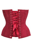 Daisy Corsets Top Drawer Steel Boned Red Suede Deep Plunge Overbust Corset Top - Daisy Corsets - Flyclothing LLC