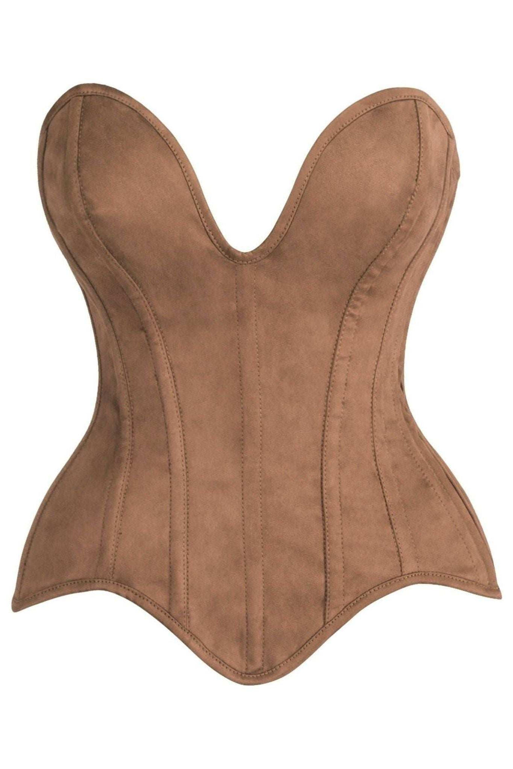 Daisy Corsets Top Drawer Steel Boned Tan Suede Deep Plunge Overbust Corset Top - Daisy Corsets - Flyclothing LLC