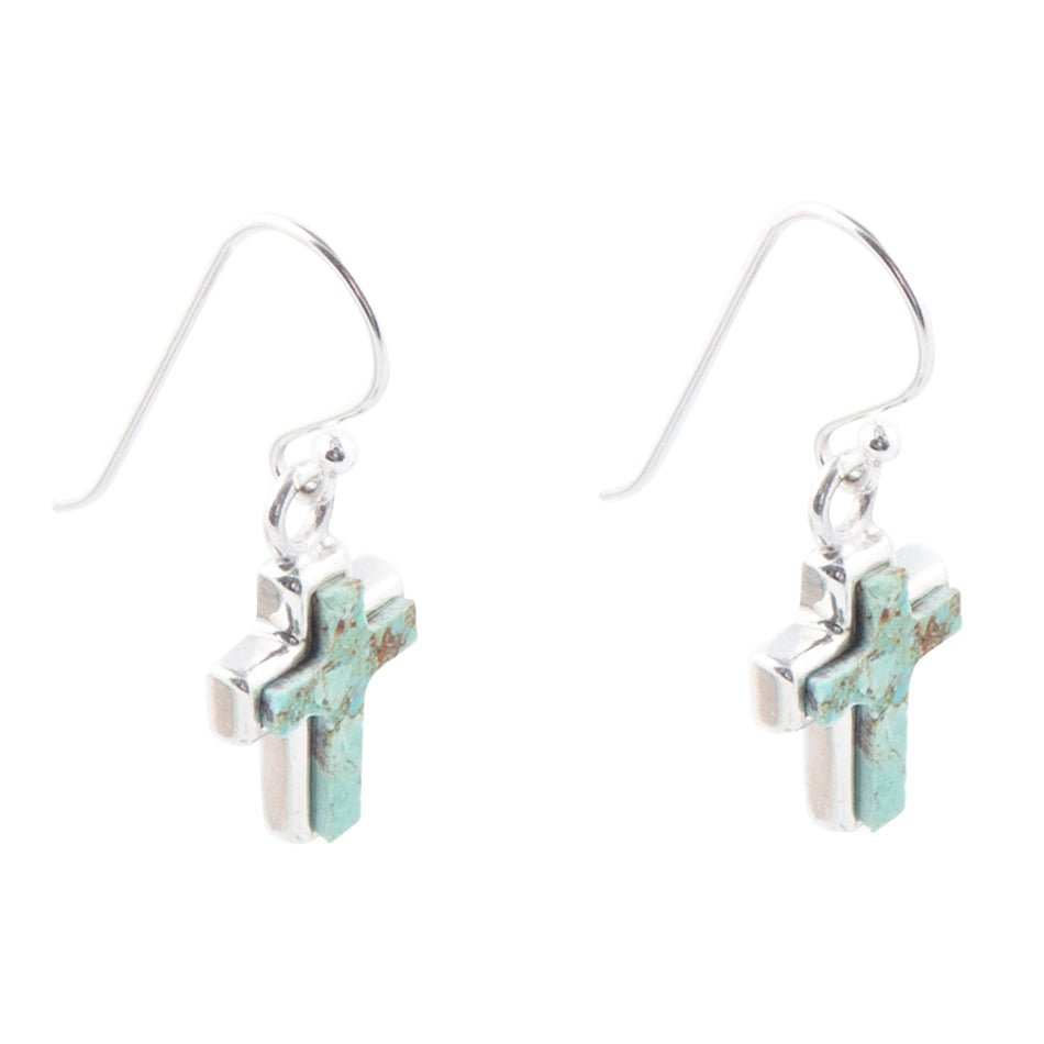 Touch of Blue Turquoise Sterling Silver Cross Earrings - Barse Jewelry - Flyclothing LLC