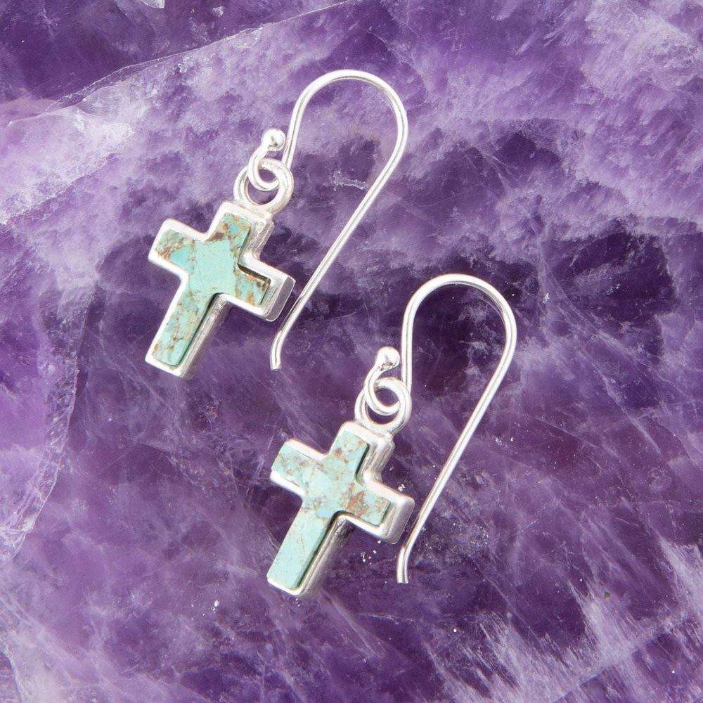 Touch of Blue Turquoise Sterling Silver Cross Earrings - Barse Jewelry - Flyclothing LLC