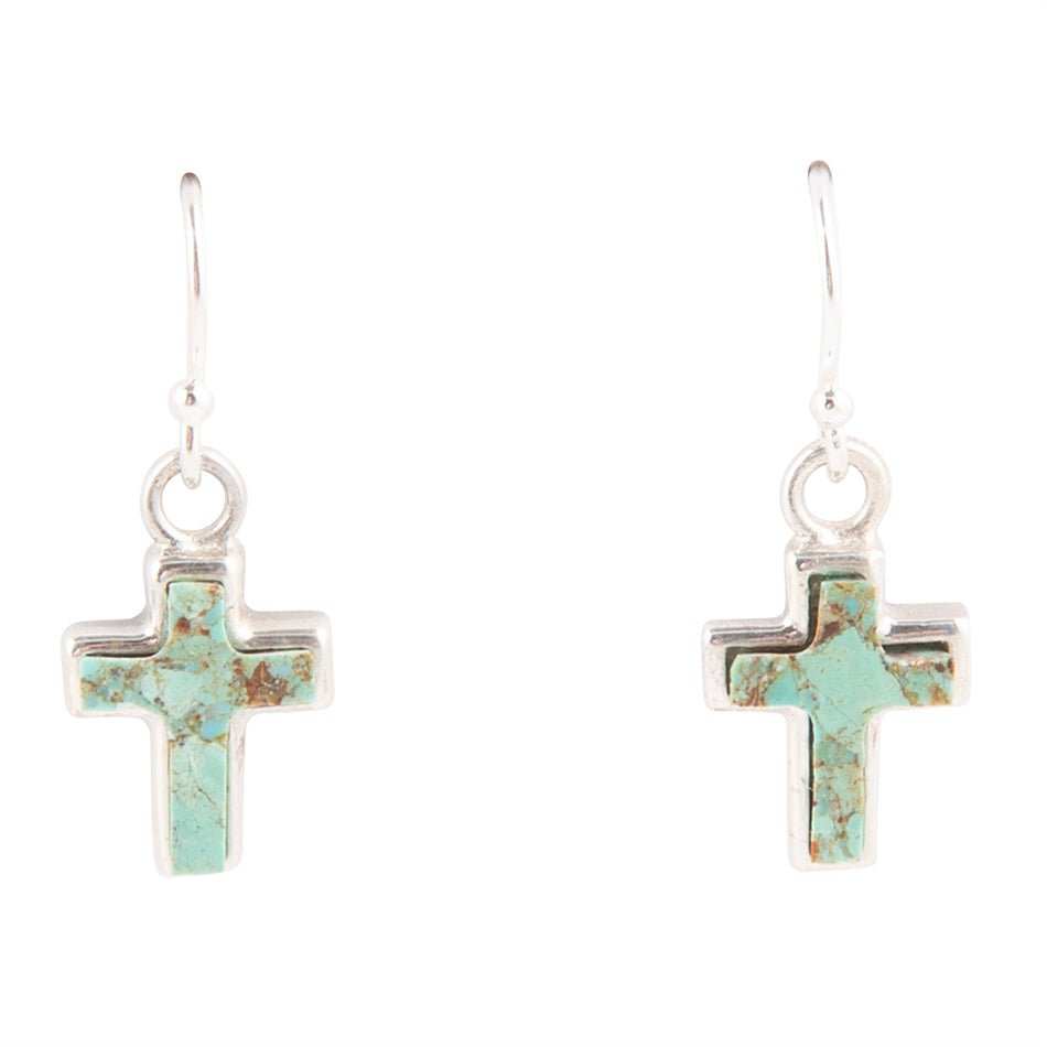 Touch of Blue Turquoise Sterling Silver Cross Earrings - Barse Jewelry - Flyclothing LLC