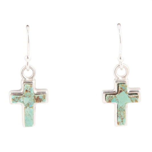 Touch of Blue Turquoise Sterling Silver Cross Earrings - Barse Jewelry - Flyclothing LLC