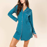 The Tranquility | Teal SleepDeep™ Long Sleeve Pajama Dress - Shinesty - Flyclothing LLC