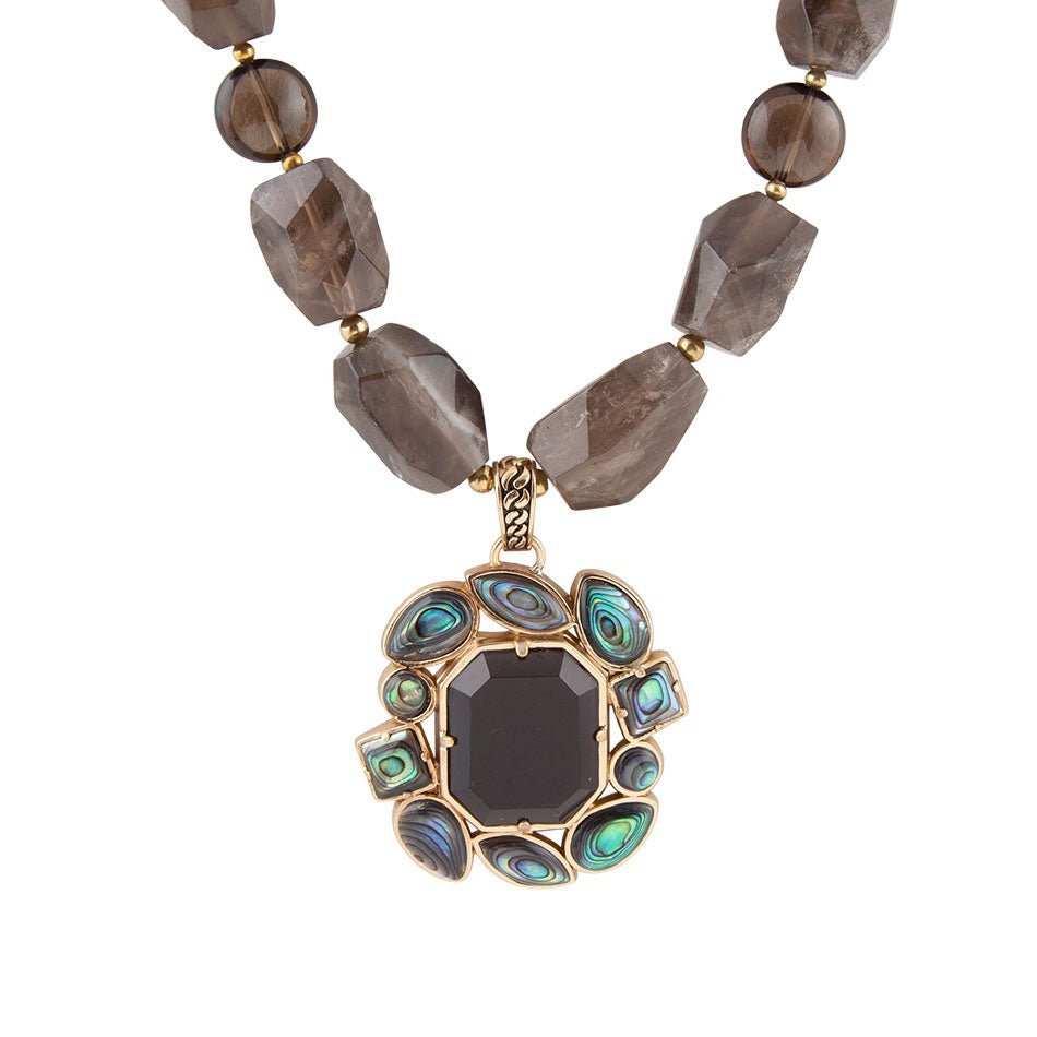 Tribecca Blue Abalone and Black Smoky Quartz Golden Statement Necklace - Barse Jewelry - Flyclothing LLC