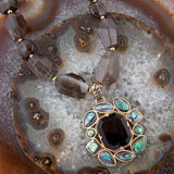 Tribecca Blue Abalone and Black Smoky Quartz Golden Statement Necklace - Barse Jewelry - Flyclothing LLC