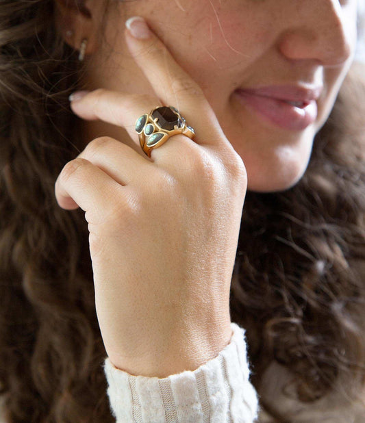 Tribecca Smoky Brown Quartz and Abalone Statement Golden Ring - Barse Jewelry - Flyclothing LLC