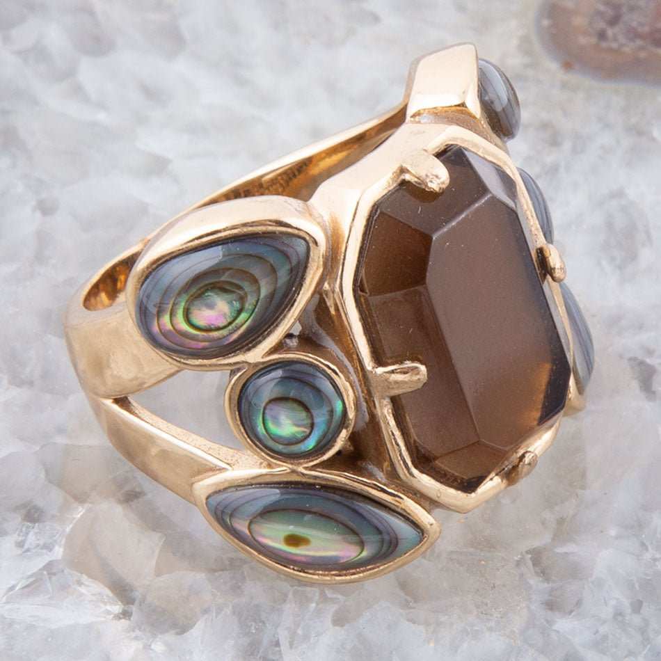 Tribecca Smoky Brown Quartz and Abalone Statement Golden Ring - Barse Jewelry - Flyclothing LLC