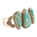 Trio Blue Turquoise Golden Cuff Bracelet - Barse Jewelry - Flyclothing LLC