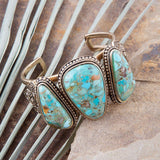 Trio Blue Turquoise Golden Cuff Bracelet - Barse Jewelry - Flyclothing LLC
