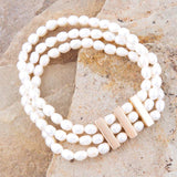 Triple Freshwater White Pearl Classic Golden Stretch Bracelet - Barse Jewelry - Flyclothing LLC
