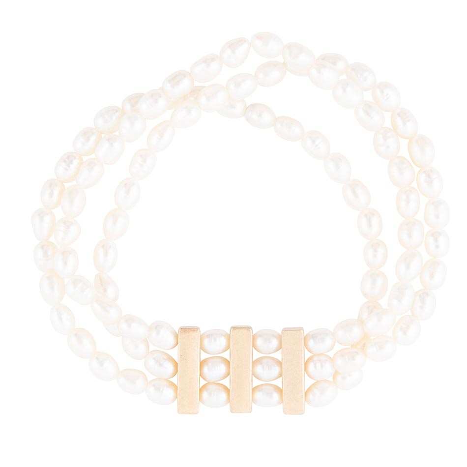 Triple Freshwater White Pearl Classic Golden Stretch Bracelet - Barse Jewelry - Flyclothing LLC