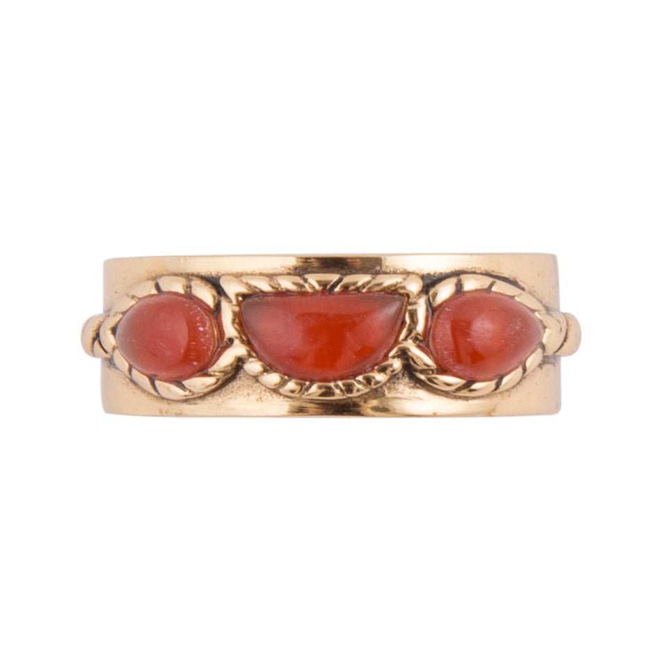 Triple Stone Orange Carnelian and Golden Ring - Barse Jewelry - Flyclothing LLC