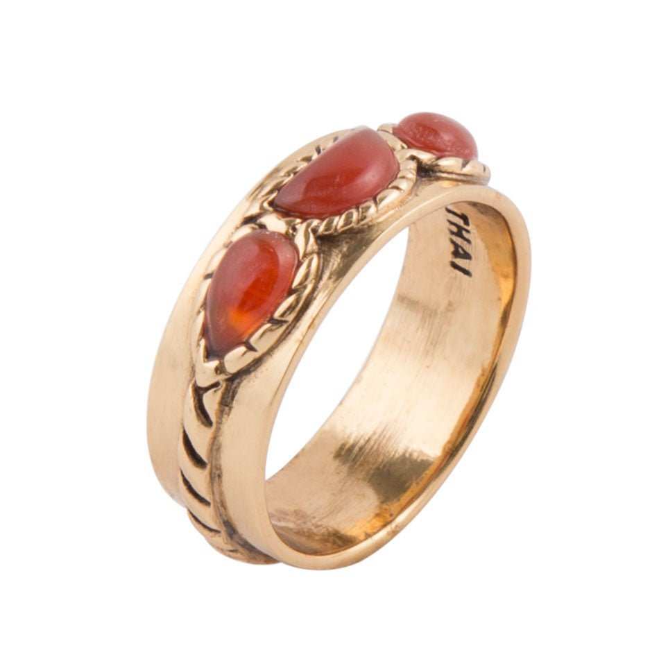Triple Stone Orange Carnelian and Golden Ring - Barse Jewelry - Flyclothing LLC