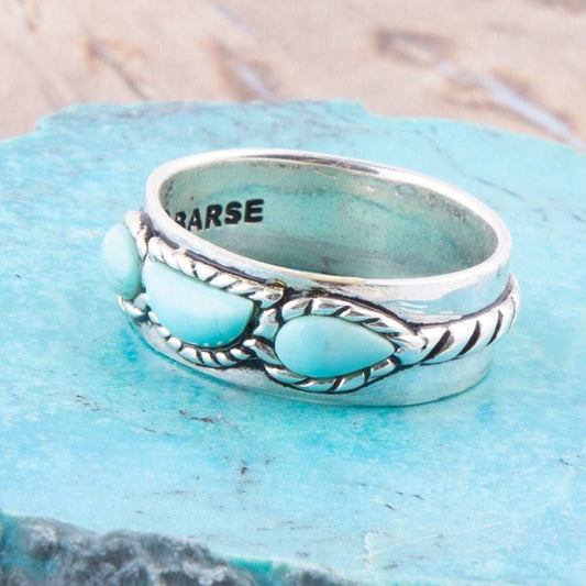 Triple Stone Simplicity Blue Turquoise and Sterling Silver Ring - Barse Jewelry - Flyclothing LLC