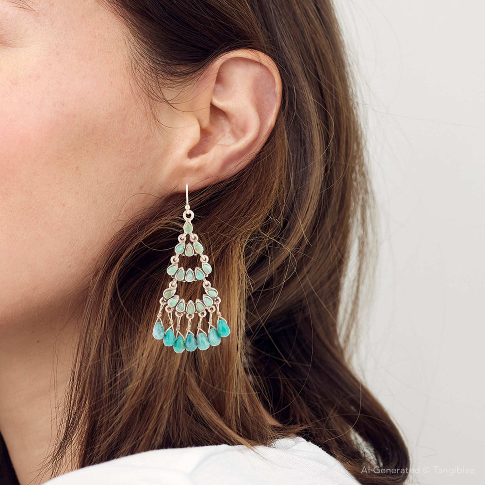 Triple the Blue Turquoise Golden Chandelier Earrings - Barse Jewelry - Flyclothing LLC