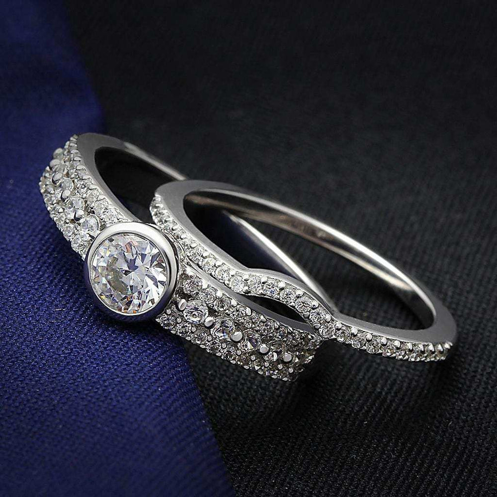 TS005 - Rhodium 925 Sterling Silver Ring with AAA Grade CZ in Clear - Alamode - Flyclothing LLC