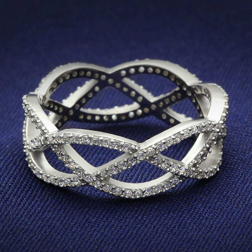 TS007 - Rhodium 925 Sterling Silver Ring with AAA Grade CZ in Clear - Alamode - Flyclothing LLC