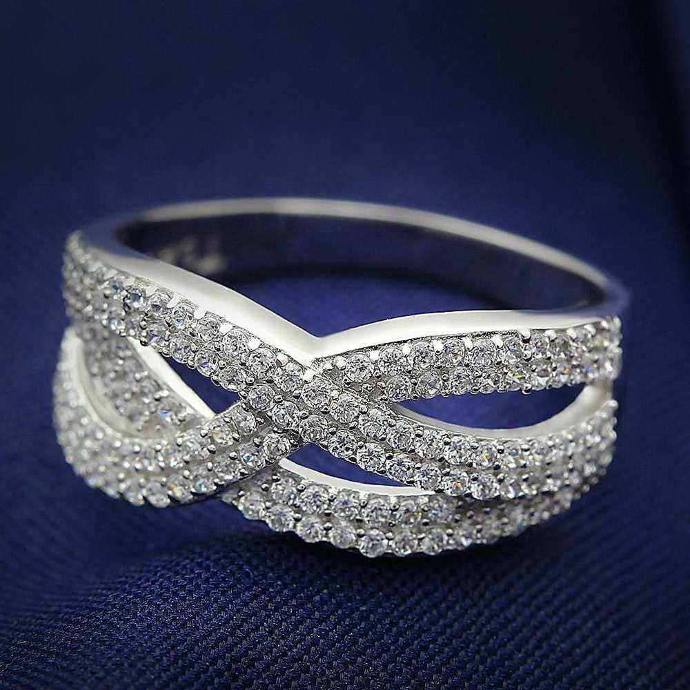 TS008 - Rhodium 925 Sterling Silver Ring with AAA Grade CZ in Clear - Alamode - Flyclothing LLC