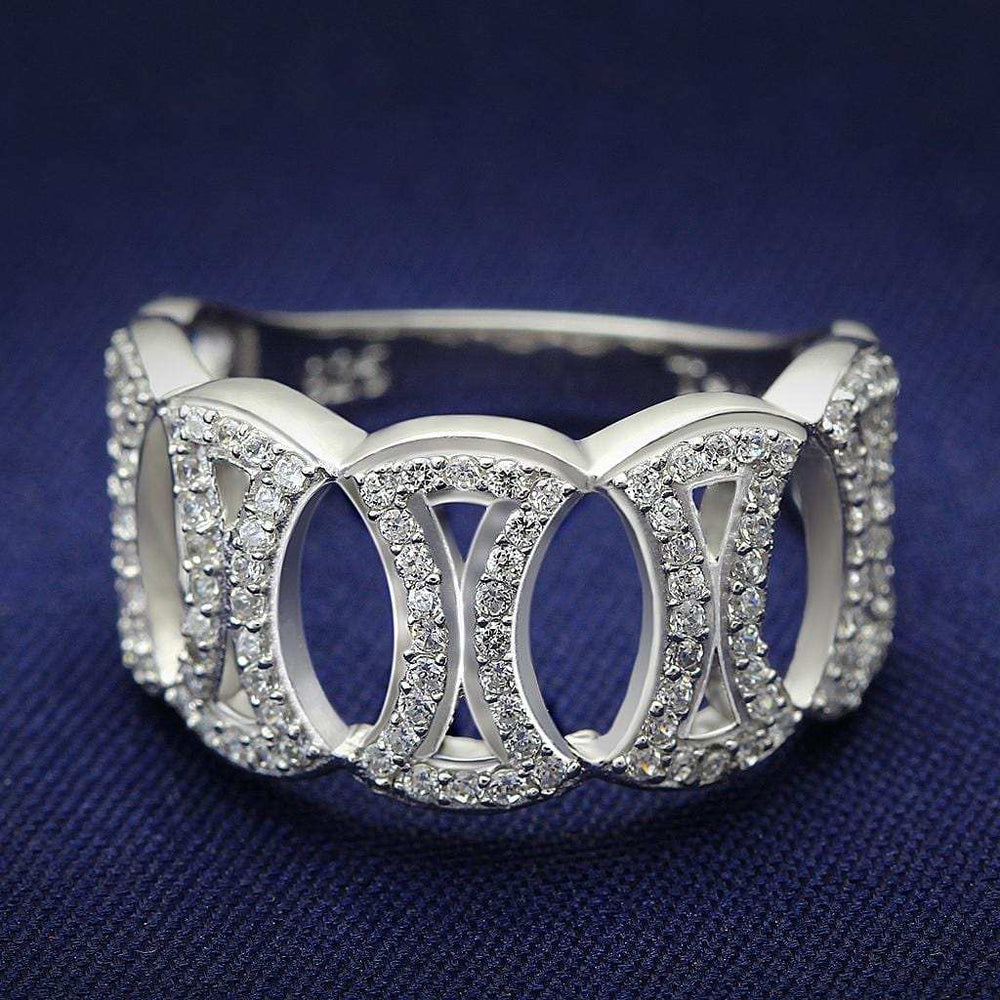 TS009 - Rhodium 925 Sterling Silver Ring with AAA Grade CZ in Clear - Alamode - Flyclothing LLC