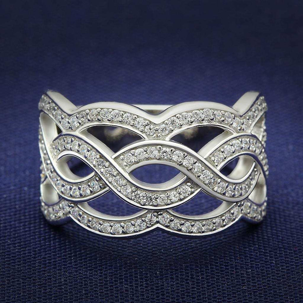 TS010 - Rhodium 925 Sterling Silver Ring with AAA Grade CZ in Clear - Alamode - Flyclothing LLC