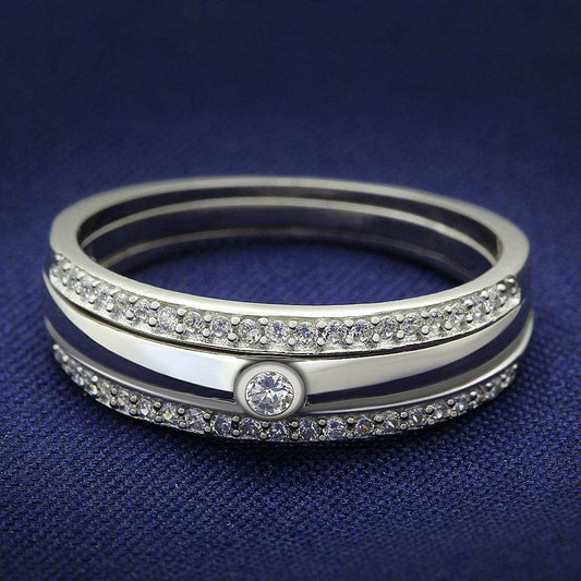 TS013 - Rhodium 925 Sterling Silver Ring with AAA Grade CZ in Clear - Alamode - Flyclothing LLC