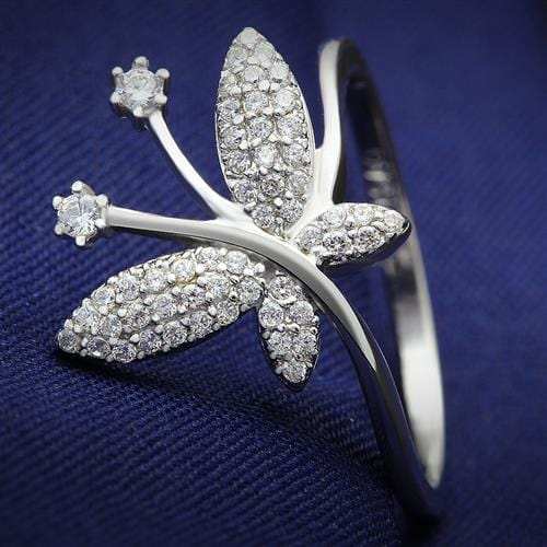 TS021 - Rhodium 925 Sterling Silver Ring with AAA Grade CZ in Clear - Alamode - Flyclothing LLC