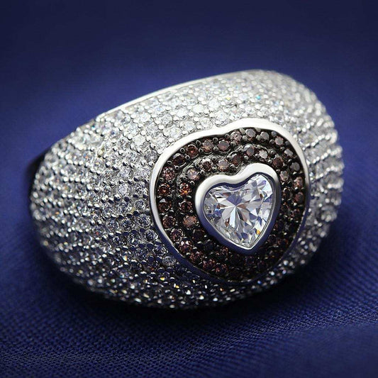 TS022 - Rhodium + Ruthenium 925 Sterling Silver Ring with AAA Grade CZ in Brown - Alamode - Flyclothing LLC