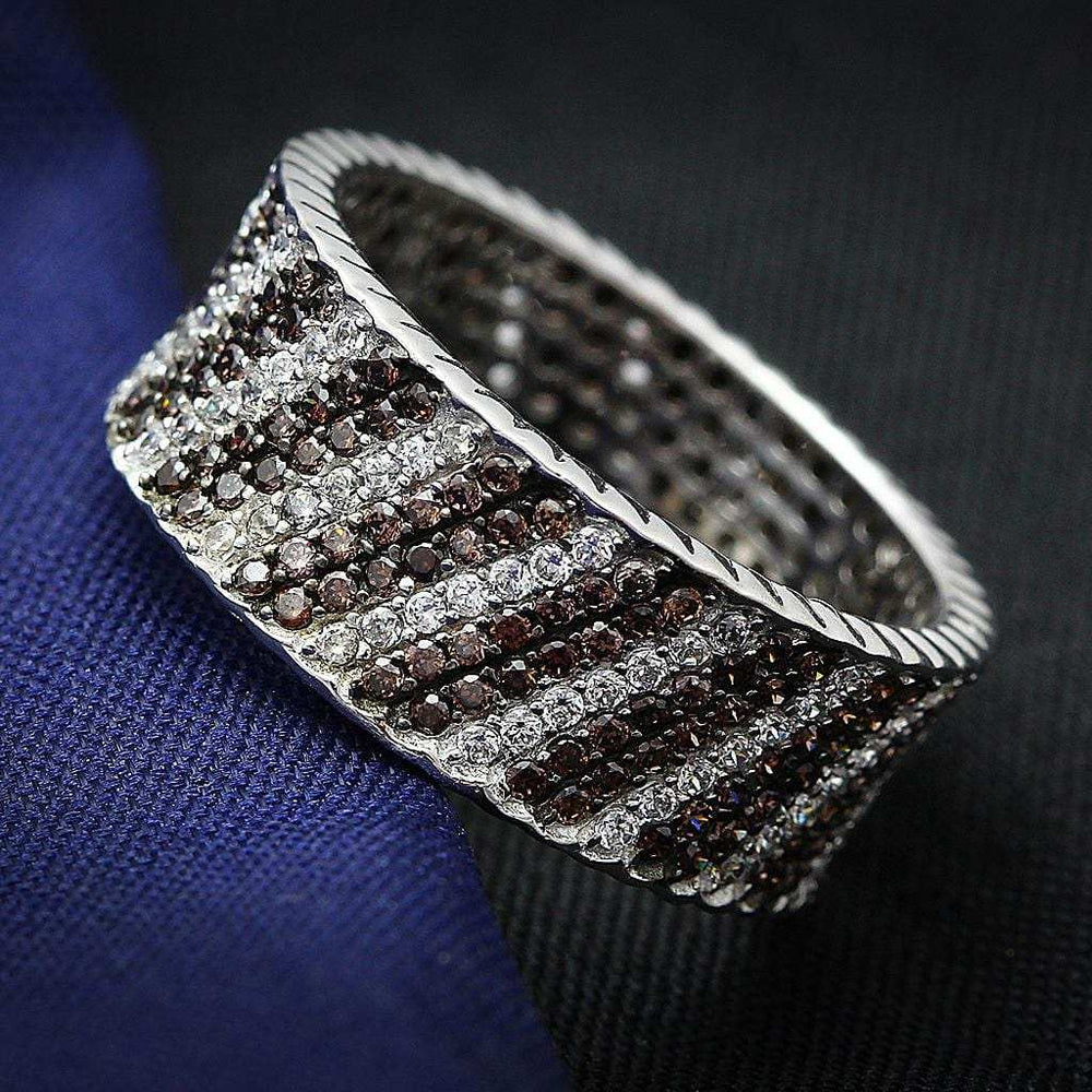TS023 - Rhodium + Ruthenium 925 Sterling Silver Ring with AAA Grade CZ in Brown - Alamode - Flyclothing LLC